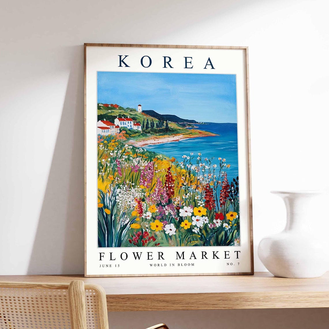 Korea Flower Market No 7 Lighthouse Coast Wildflower Meadow Poster