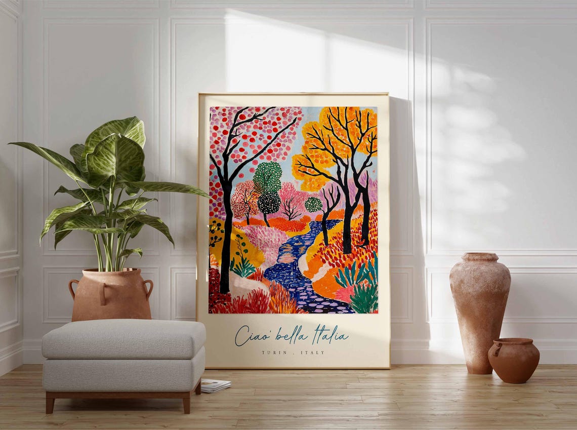 Turin Autumn Forest Ciao Bella Italia Dotted Blue Stream Poster - Image 3