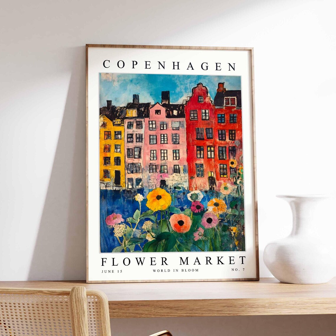Copenhagen Flower Market Colorful Canal Houses Orange Poppy Poster