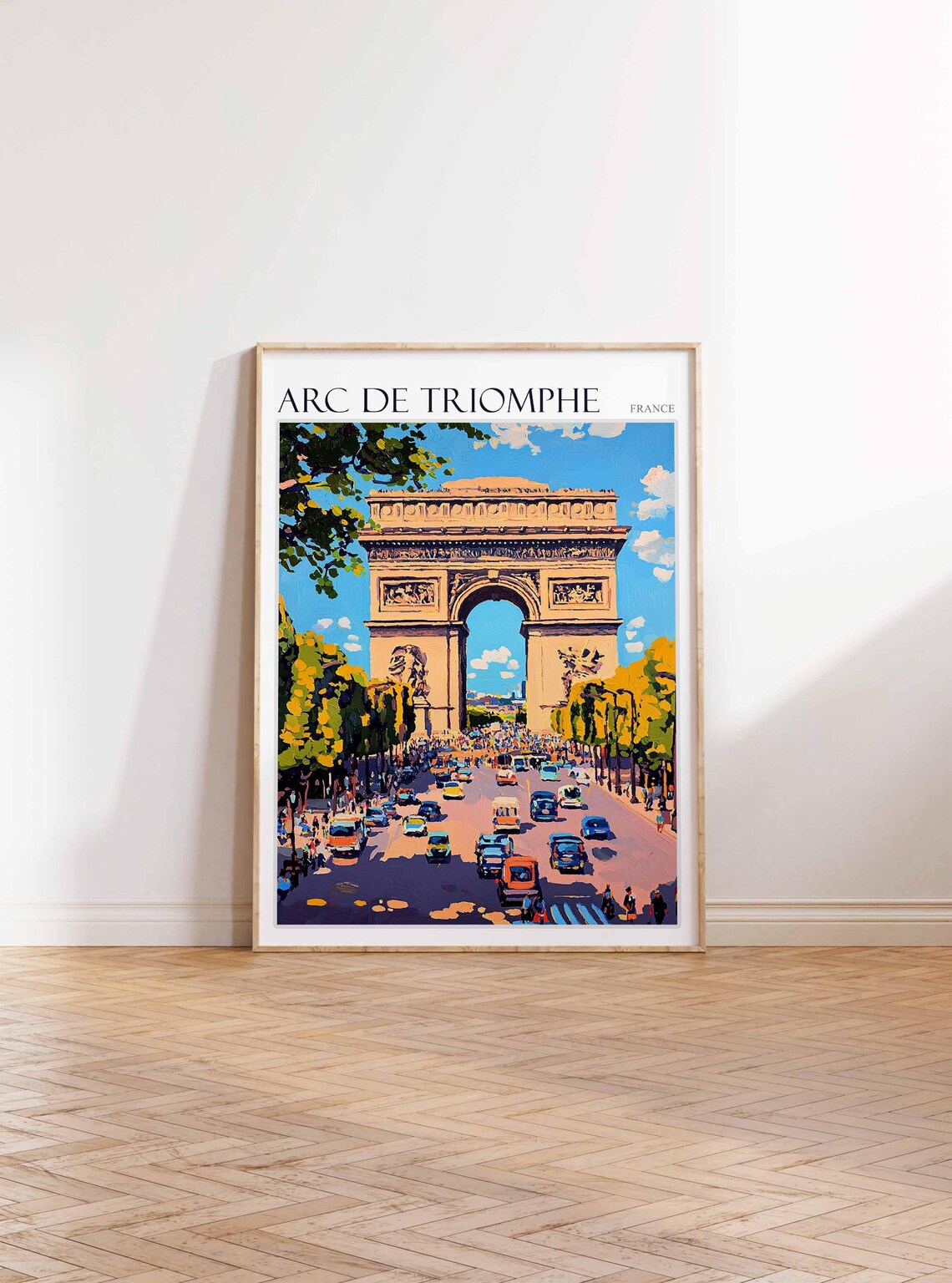 Arc de Triomphe Paris France Busy Street Traffic Scene Art Poster - Image 3
