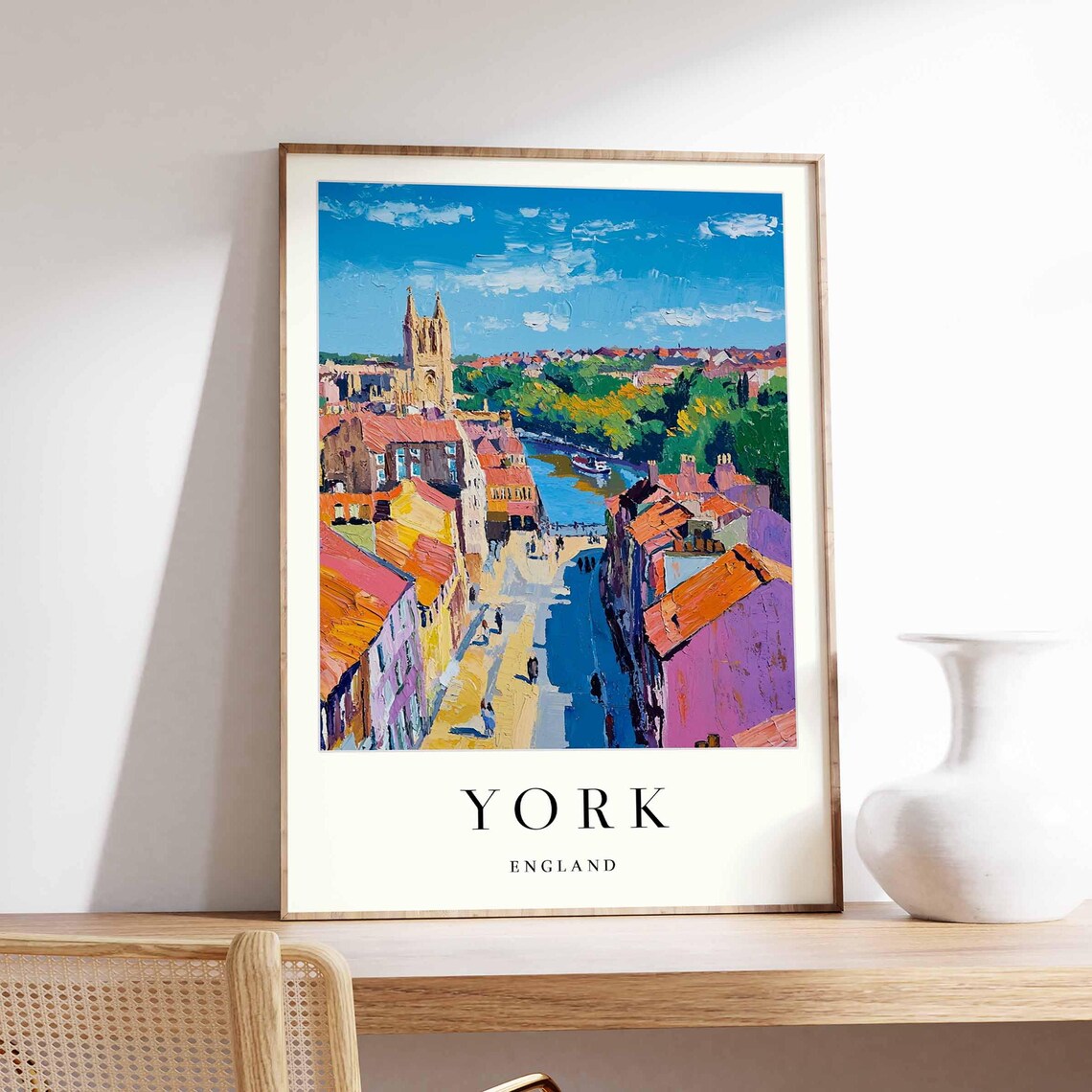 York England Painterly High Street Church Historic Travel Poster