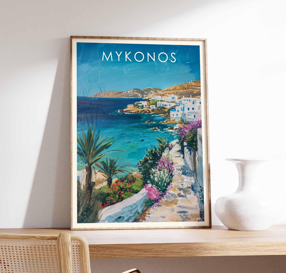Mykonos Greece Aegean Coast Whitewashed Village Houses Poster
