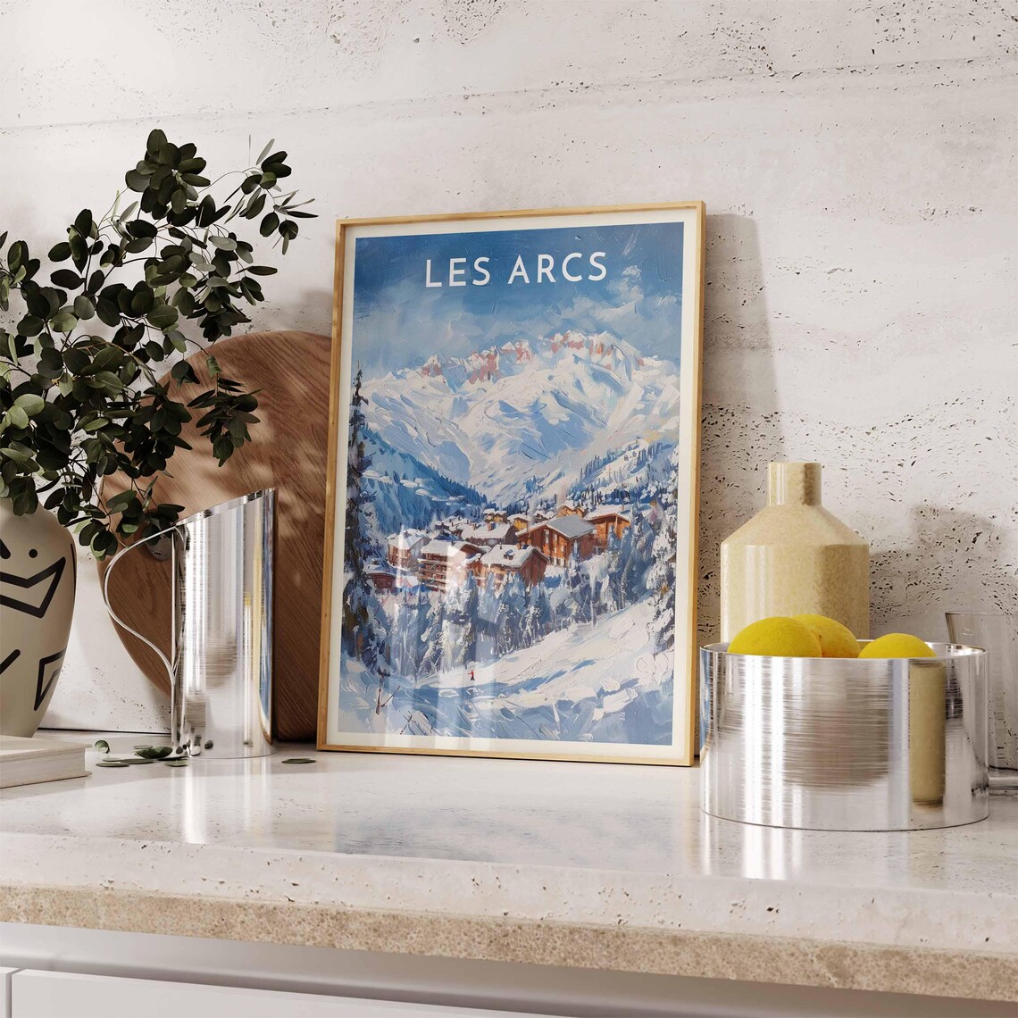 Les Arcs France Snowy Peaks Alpine Village Pines Ski Travel Poster - Image 2