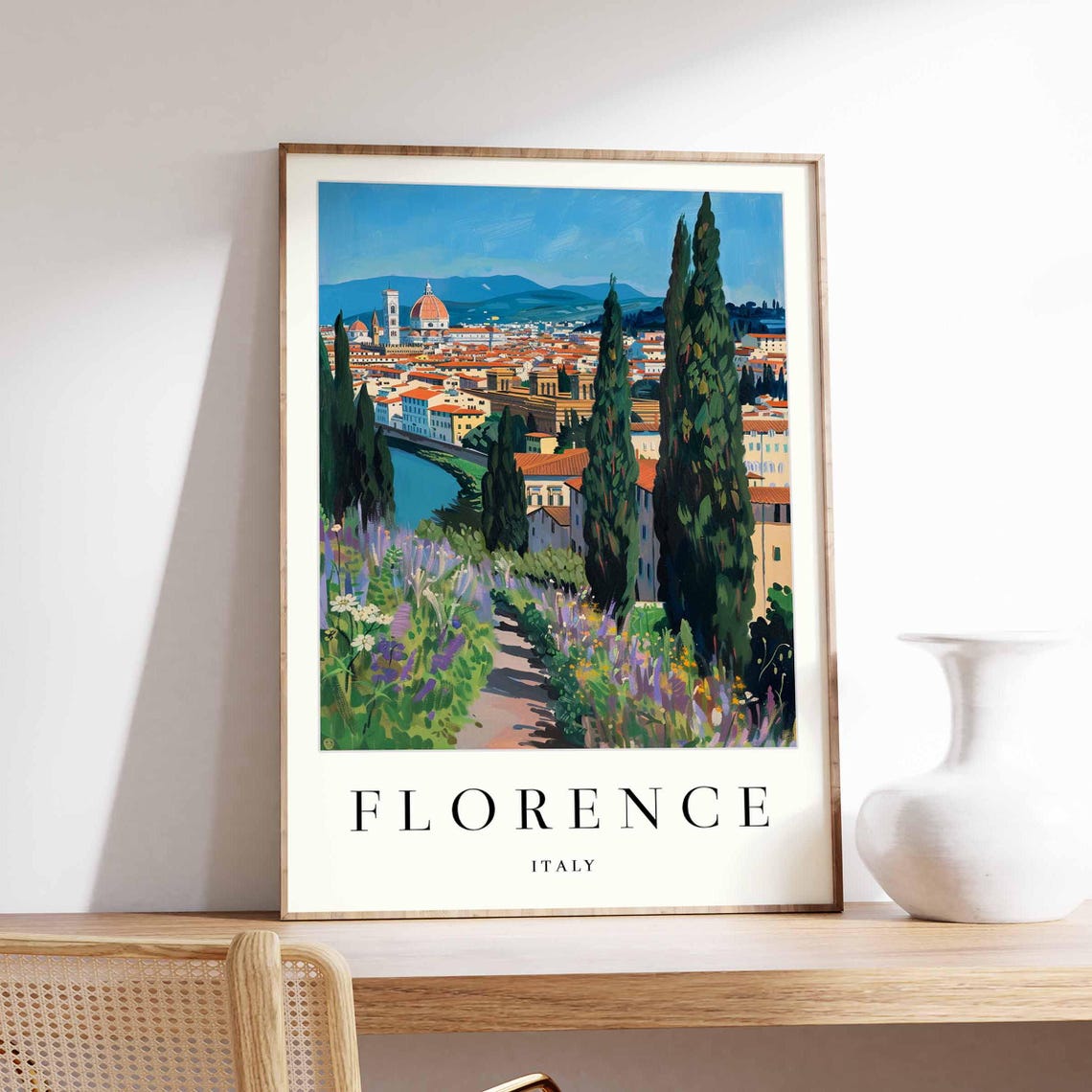 Florence Duomo View Through Cypress Garden Lavender Hillside Poster