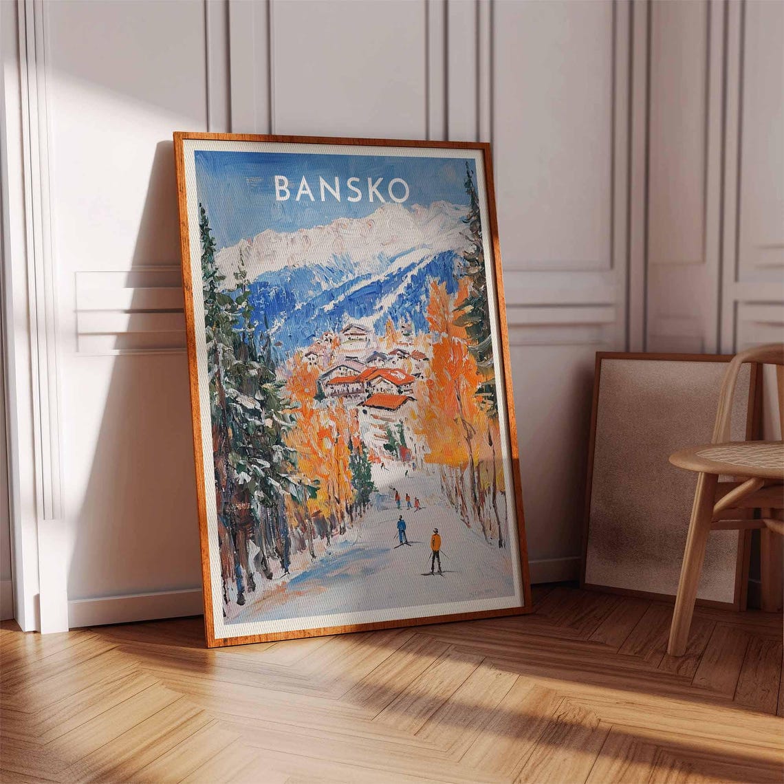 Bansko Ski Resort Autumn Trees Impressionist Travel Ski Poster - Image 2