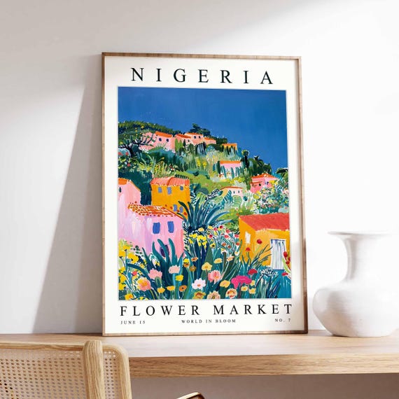 Nigeria Flower Market Poster Print Nigerian Floral Wall Art Decor Botanical West Africa Travel