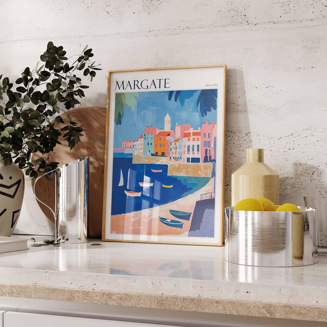 Margate England Blue Harbor Boats Pastel Waterfront Art Poster - Image 2