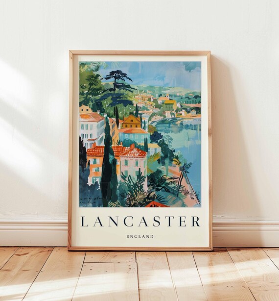 Lancaster England Sunlit Town Panorama Cypress Trees Travel Poster