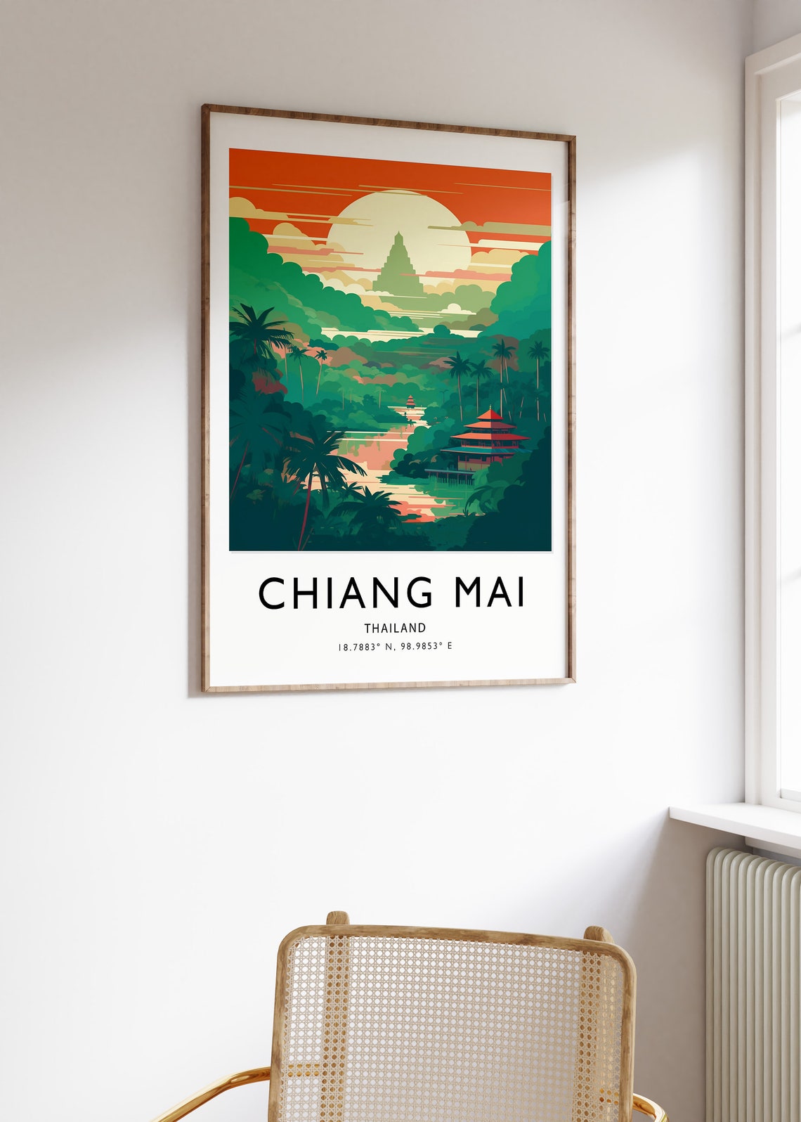 Chiang Mai Thailand Jungle Temples Sunset Illustrated Travel Poster - Image 3