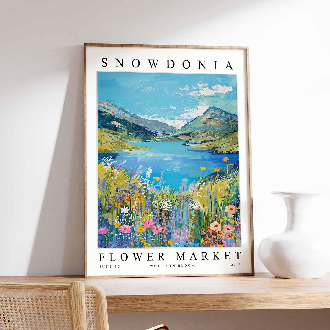Snowdonia Wildflower Lake Mountain Impasto Art Travel Poster