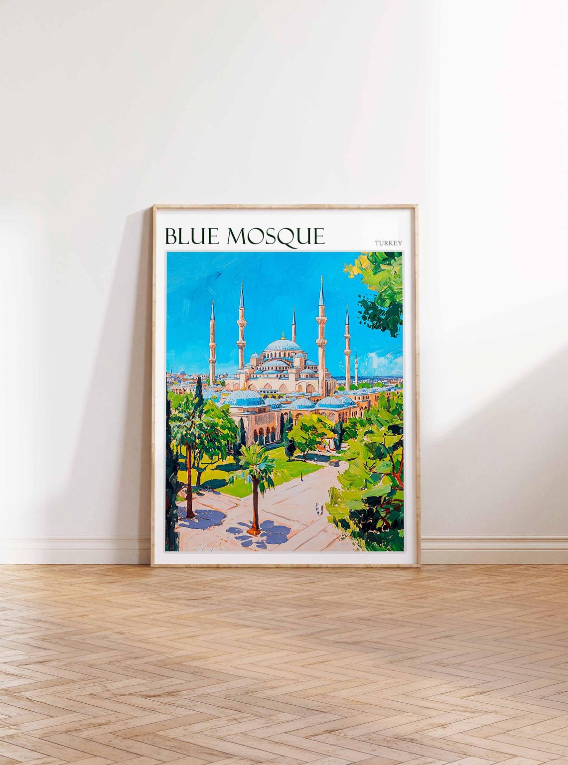 Blue Mosque Istanbul Sunny Park Elevated Midday Painterly Poster - Image 3