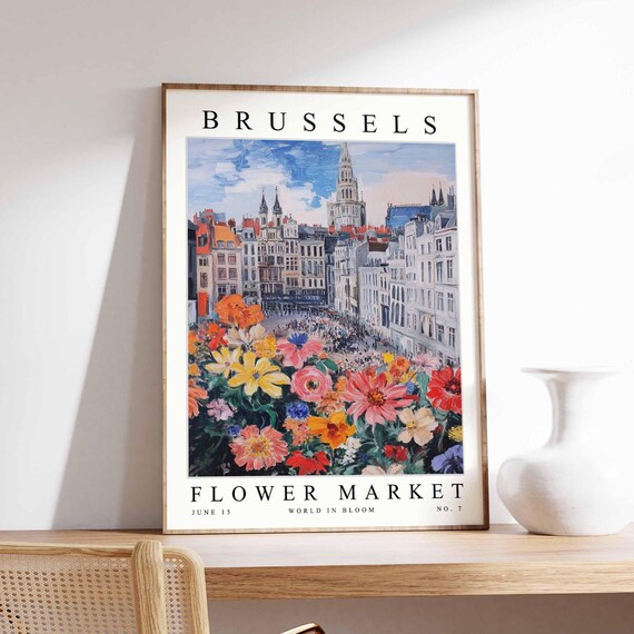 Brussels Flower Market Grand Place Floral Belgium City Art Poster