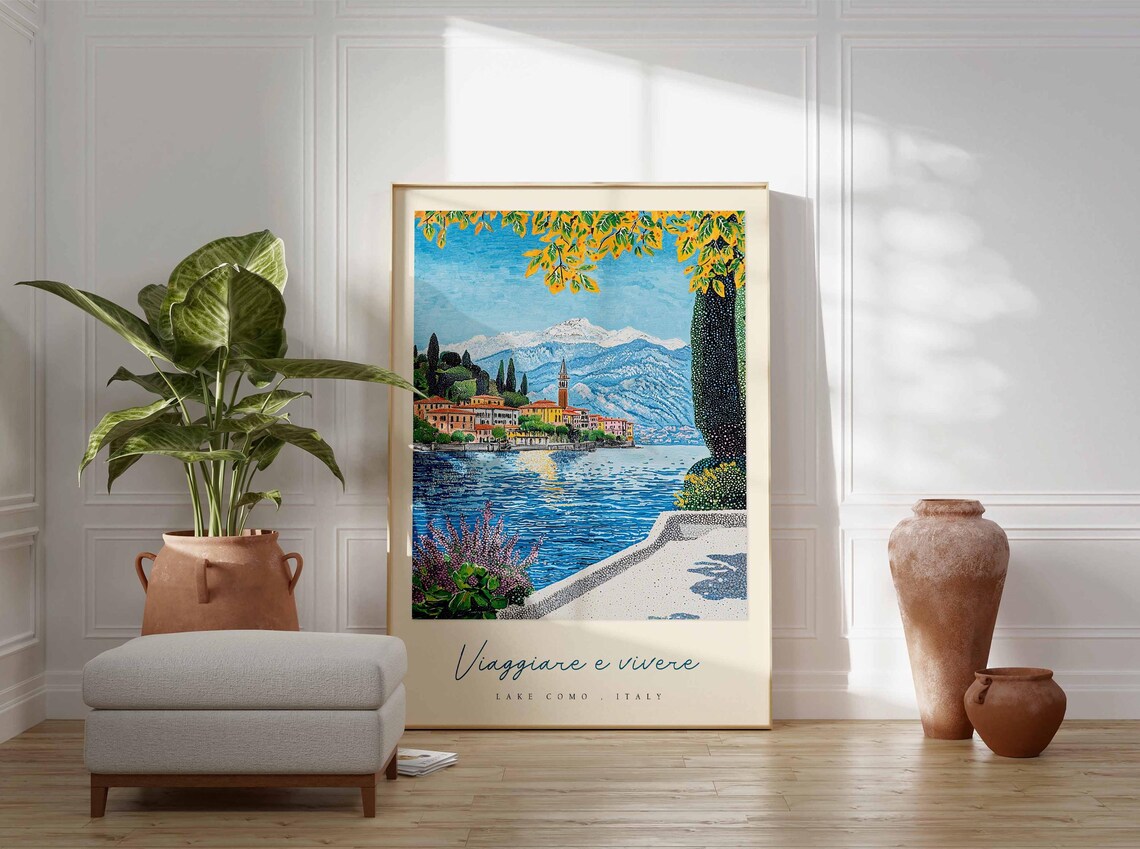 Lake Como Italy Lakeside Promenade Snowy Mountains View Poster - Image 3