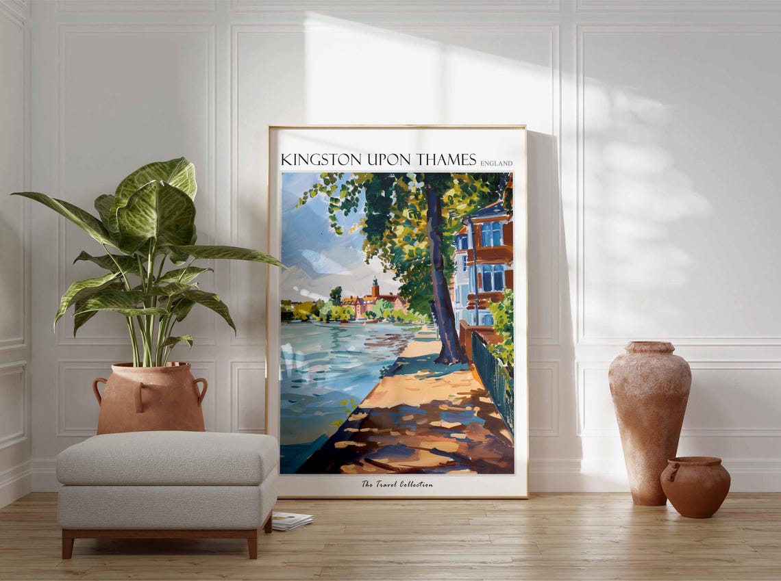 Kingston Upon Thames England Riverside Tree Path Summer Travel Poster - Image 2