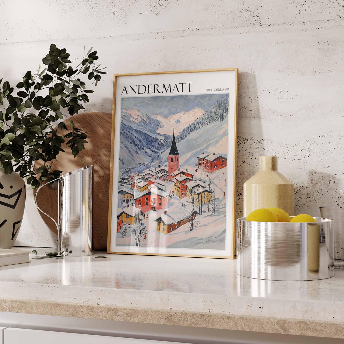 Andermatt Switzerland Snowy Village Church Among Alpine Peaks Poster - Image 2