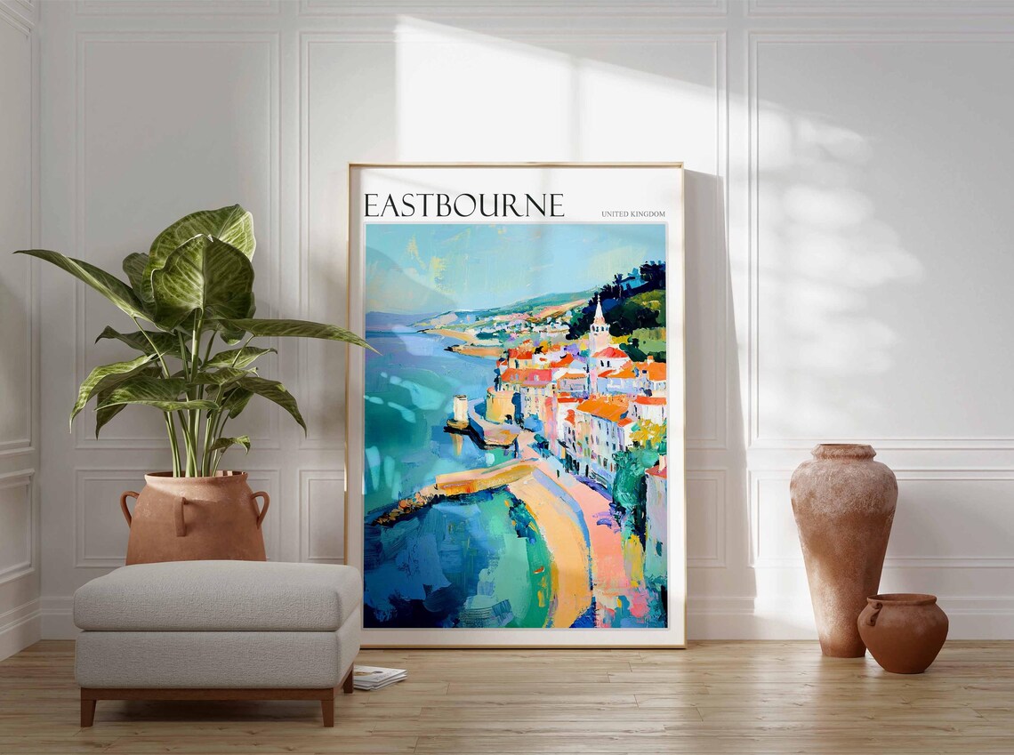 Eastbourne United Kingdom Colorful Harbor Town Painting Style Poster - Image 3