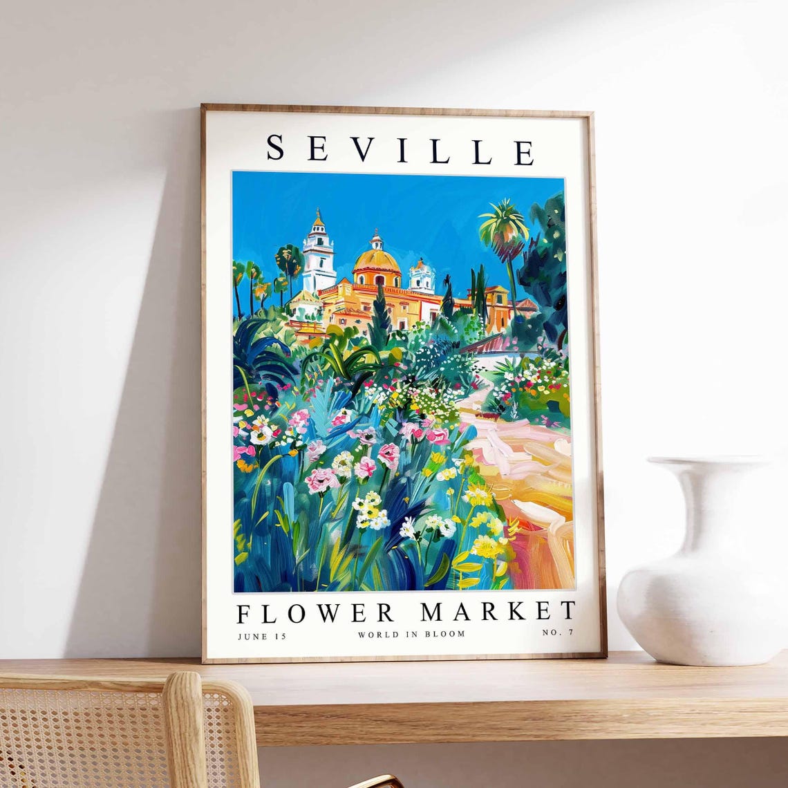 Seville Flower Market Poster Sevilleprint Spanish Floral Wall Art Sevillefloral Decor Botanical Spain Print Europe Travel