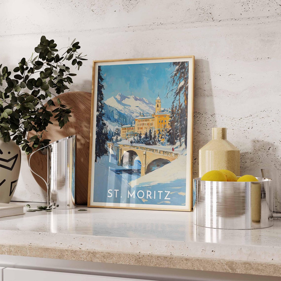 St. Moritz Switzerland Watercolor Bridge and Grand Hotel Poster - Image 2