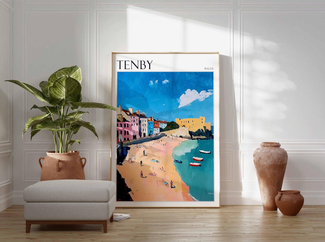 Tenby Poster Wales Poster Uk Travel Poster Coastal Wall Art Uk Home Decor Welsh Travel Decor Tenby Travel Print Wales Travel Print - Image 2