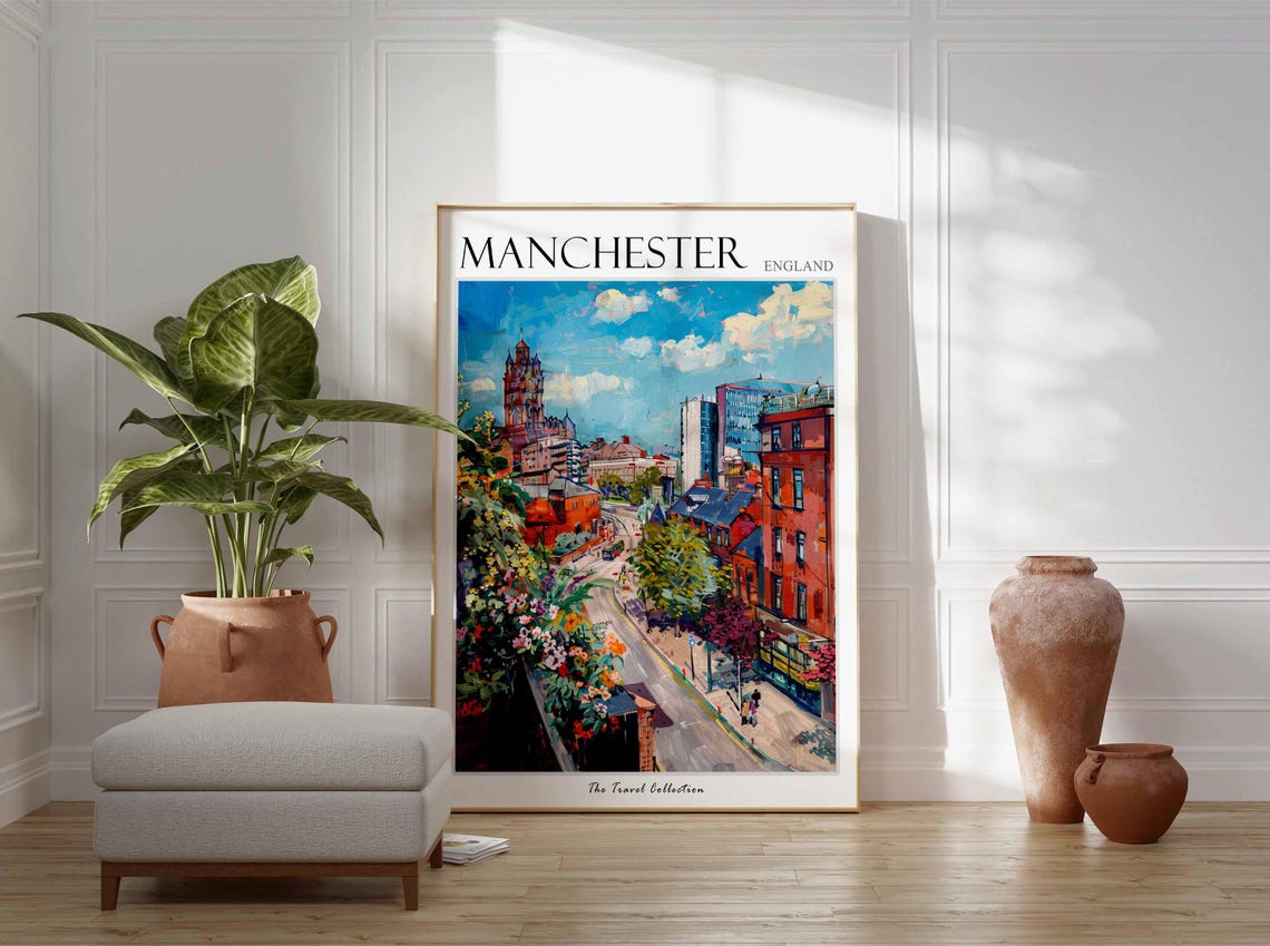 Manchester Poster England Travel Print British Decor United Kingdom Travel Poster City Print Manchester Gift Manchester Travel Poster - Image 3
