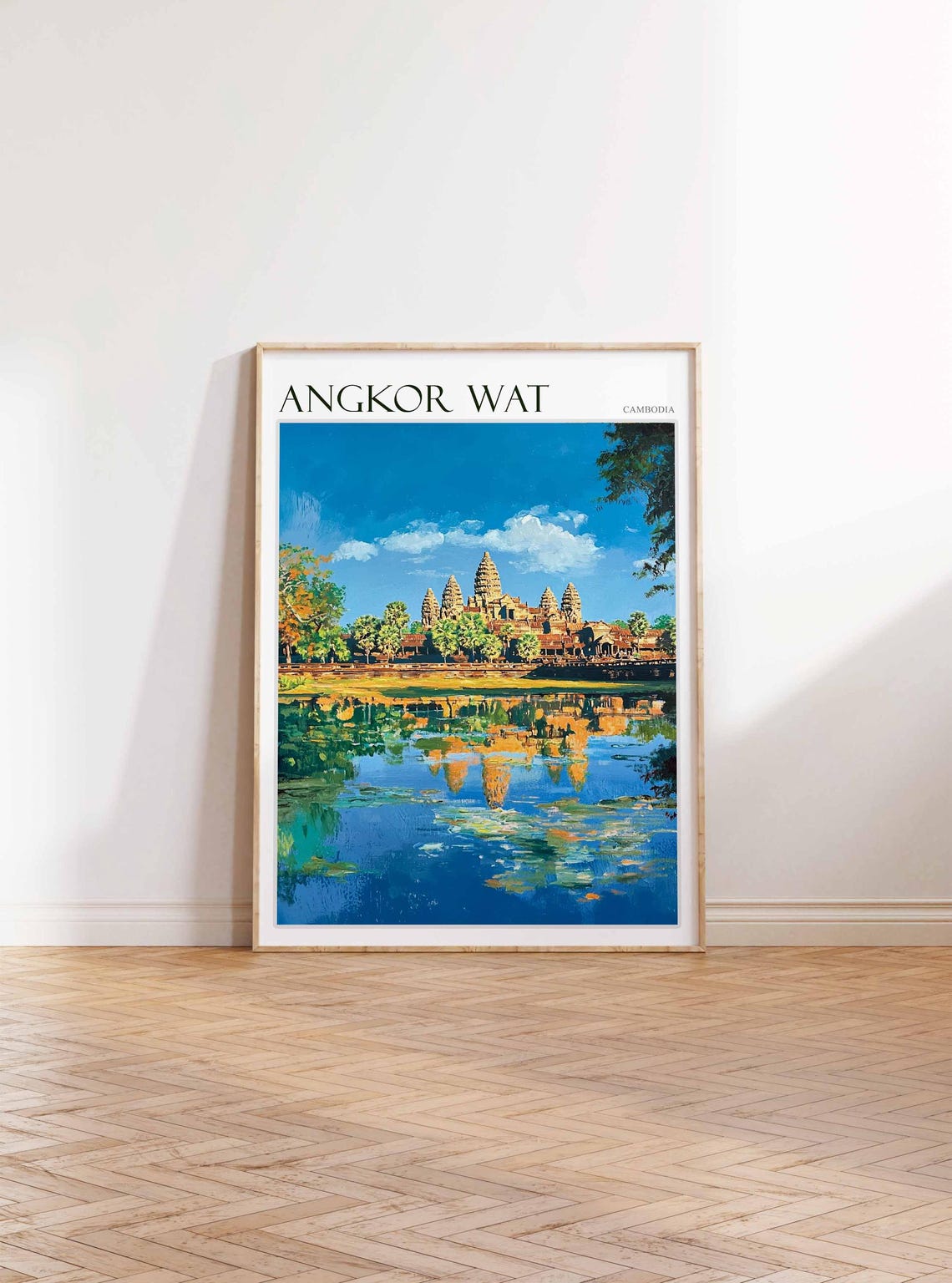 Angkor Wat Cambodia Temple Reflection Serene Watercolor Poster - Image 3