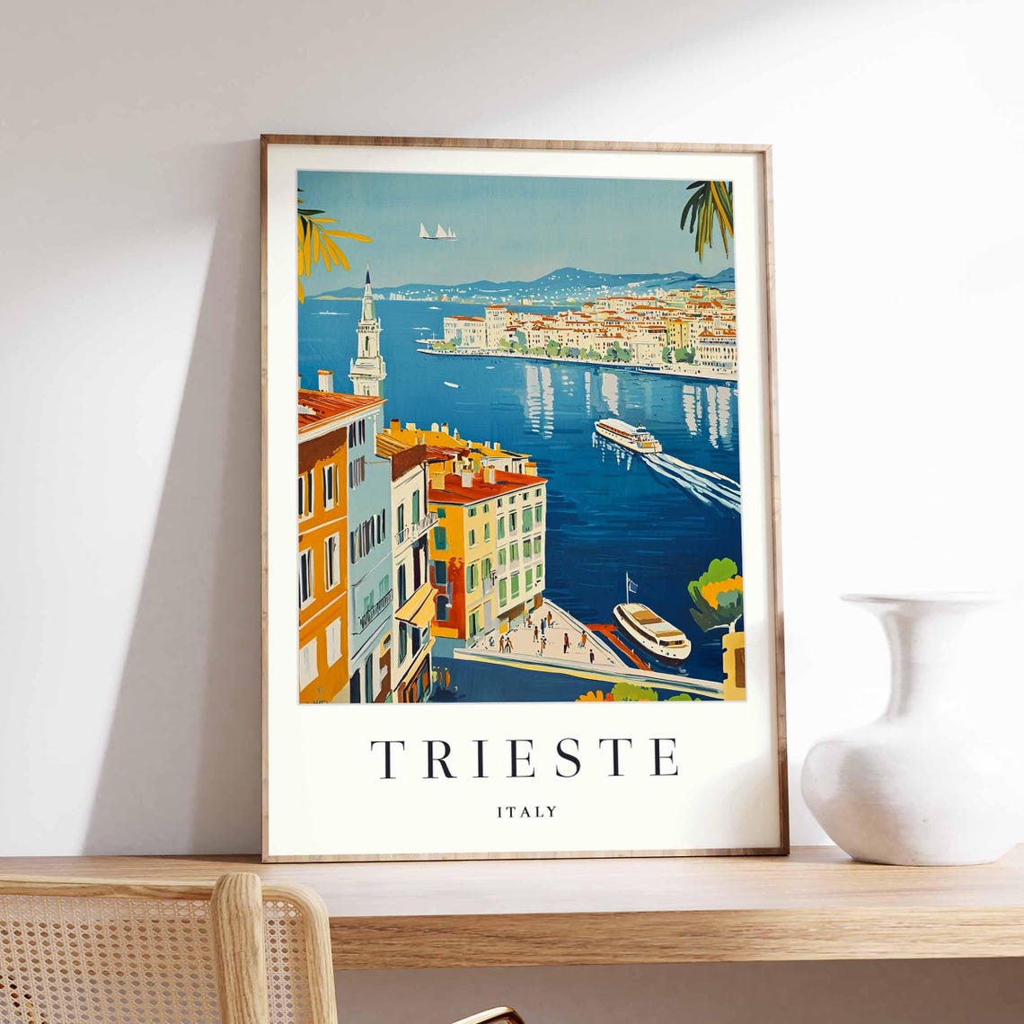 Trieste Italy Adriatic Harbor Waterfront Retro Travel Poster