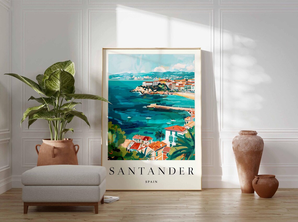 Santander Spain Sailboats in the Turquoise Harbor Bay Poster - Image 4