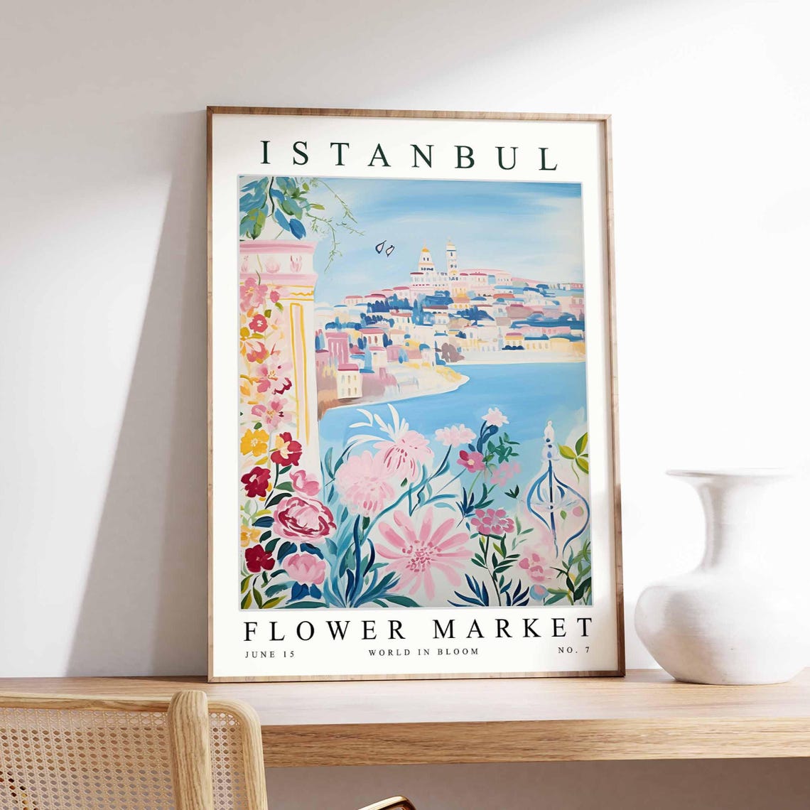 Istanbul Waterside Terrace Garden Blooming Vine Flower Market Poster