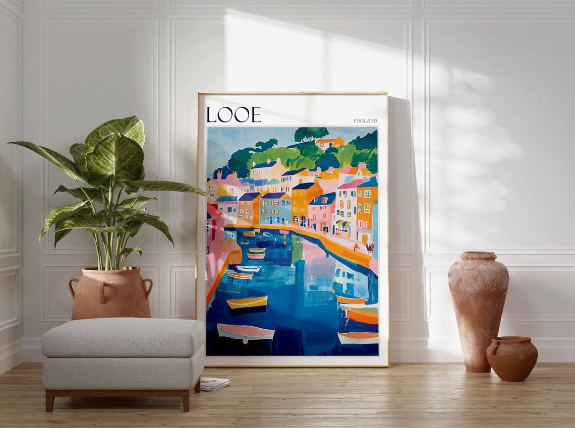 Looe England Harbor Rowboats Reflections Colorful Quay Poster - Image 3
