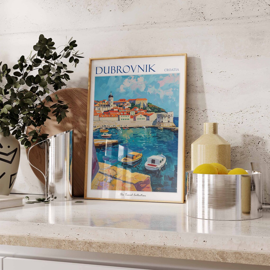 Dubrovnik Croatia Old Town Harbor Boats Painting Travel Poster - Image 2