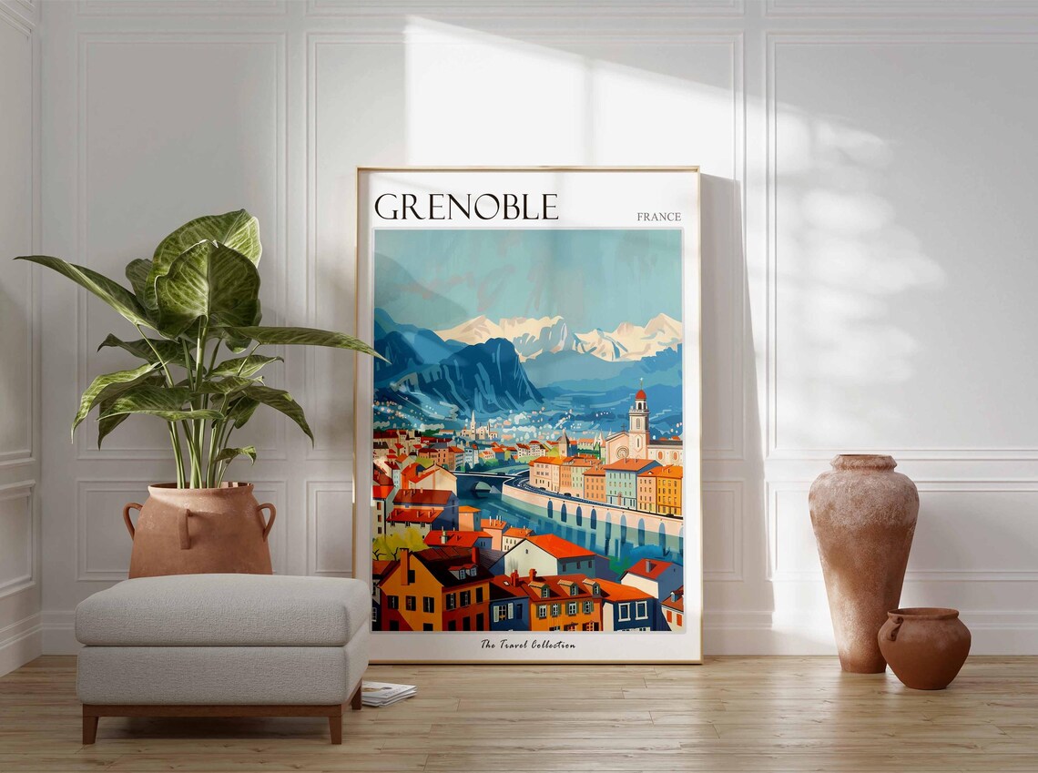 Grenoble France Historic Old Town River Snowcapped Alps Poster - Image 2