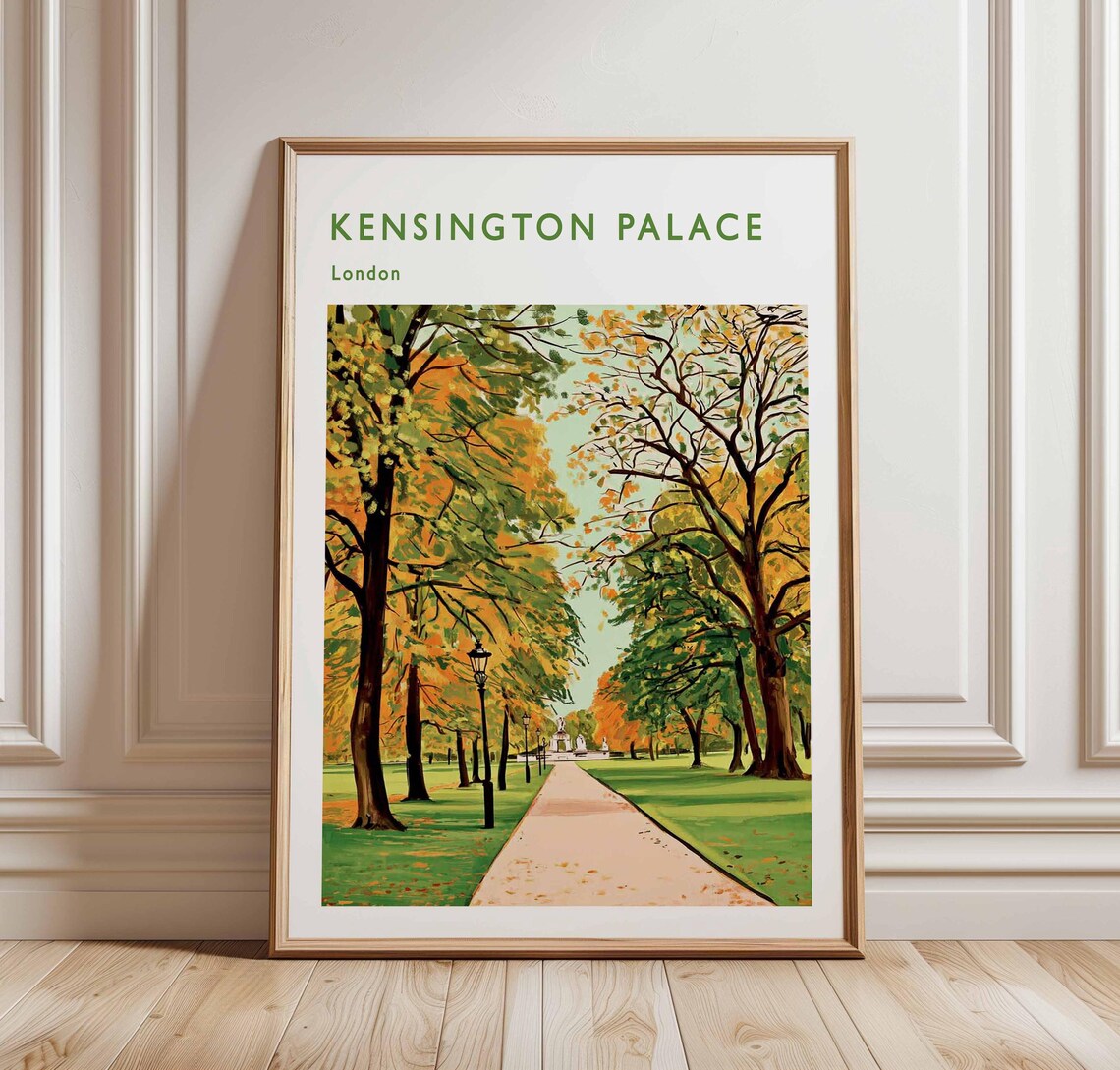 Kensington Palace London Autumn Tree Path Vintage Travel Art Poster