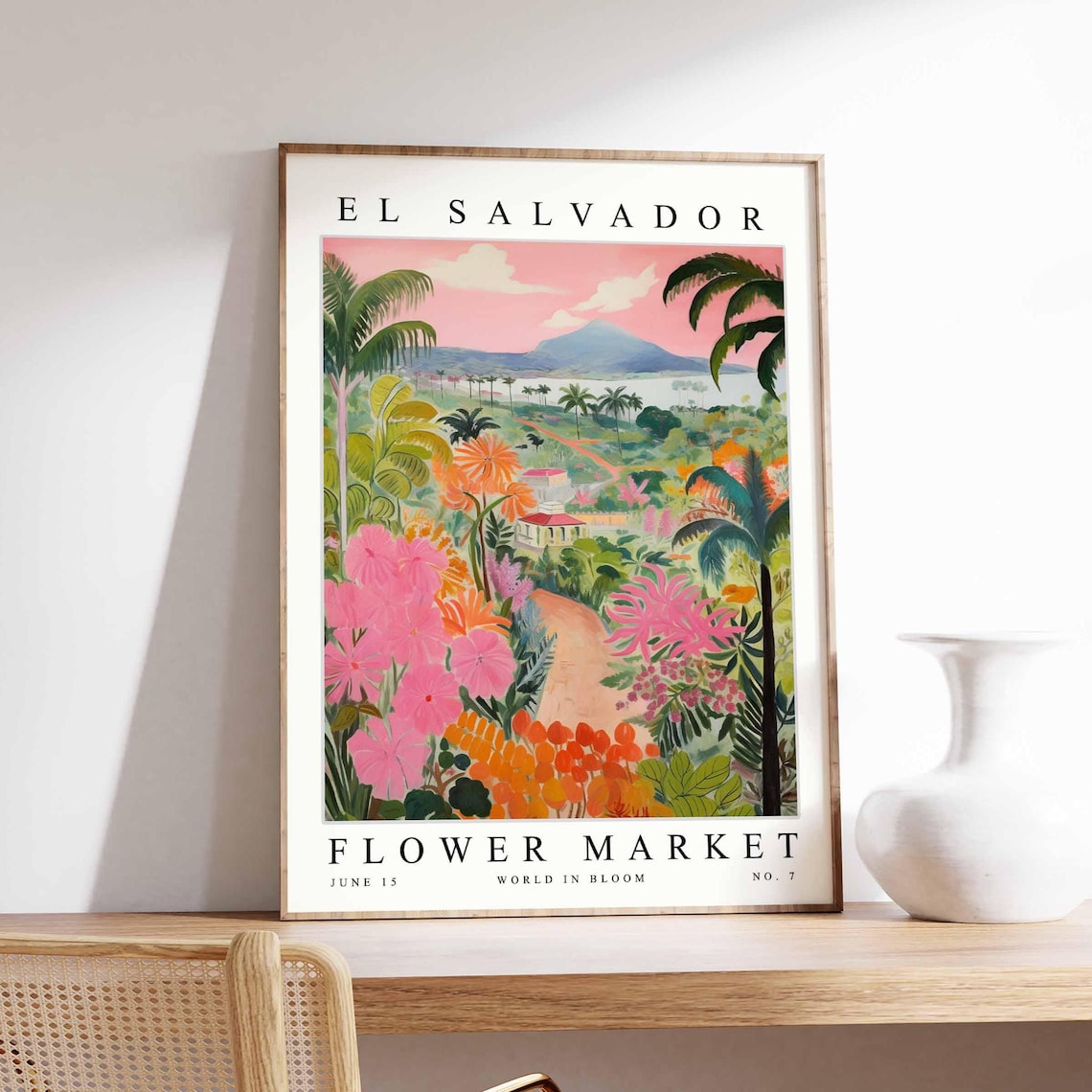 El Salvador Flower Market Volcano Sunset Lake Valley Garden Poster