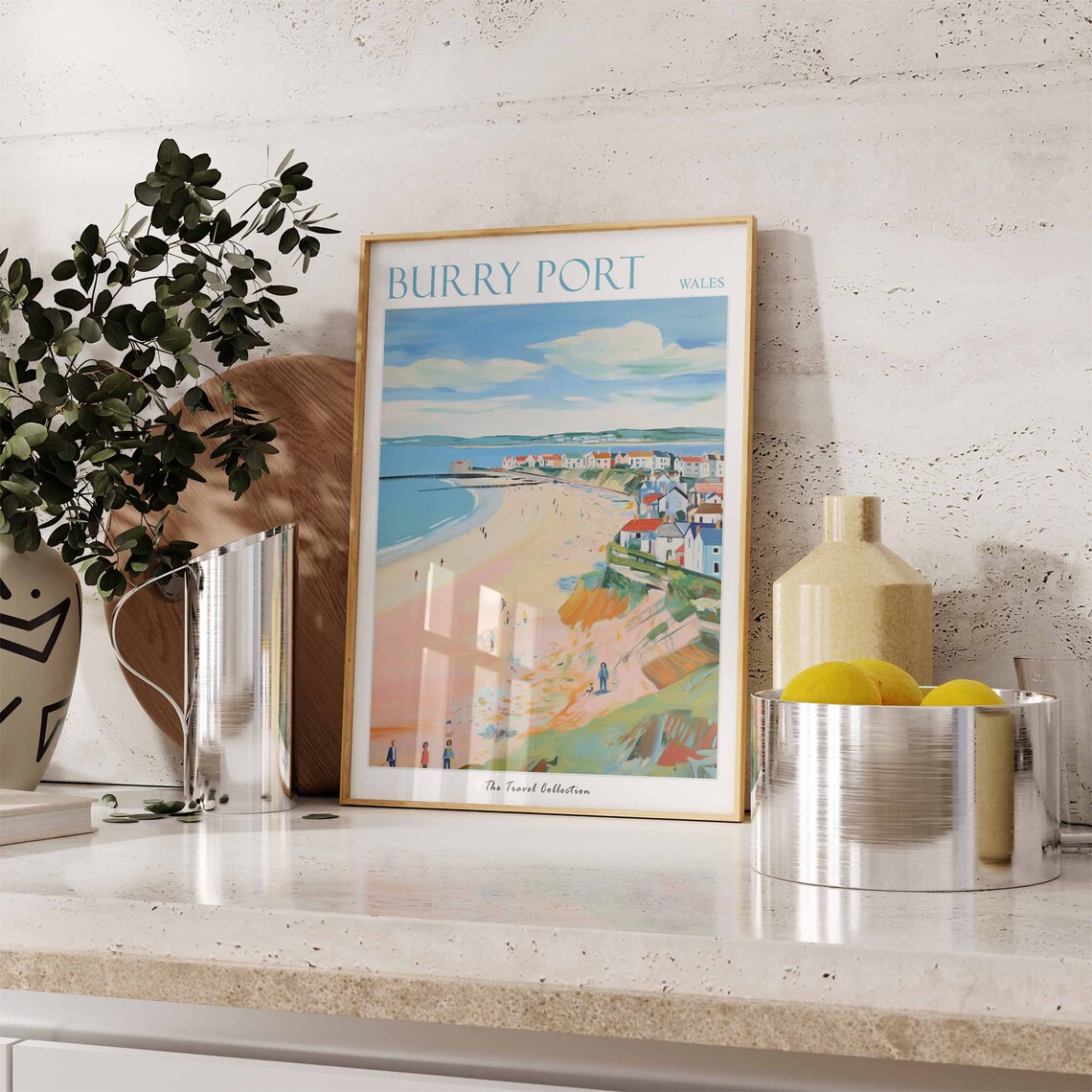 Burry Port Wales Sandy Beach Seaside Town Colorful Art Poster - Image 3