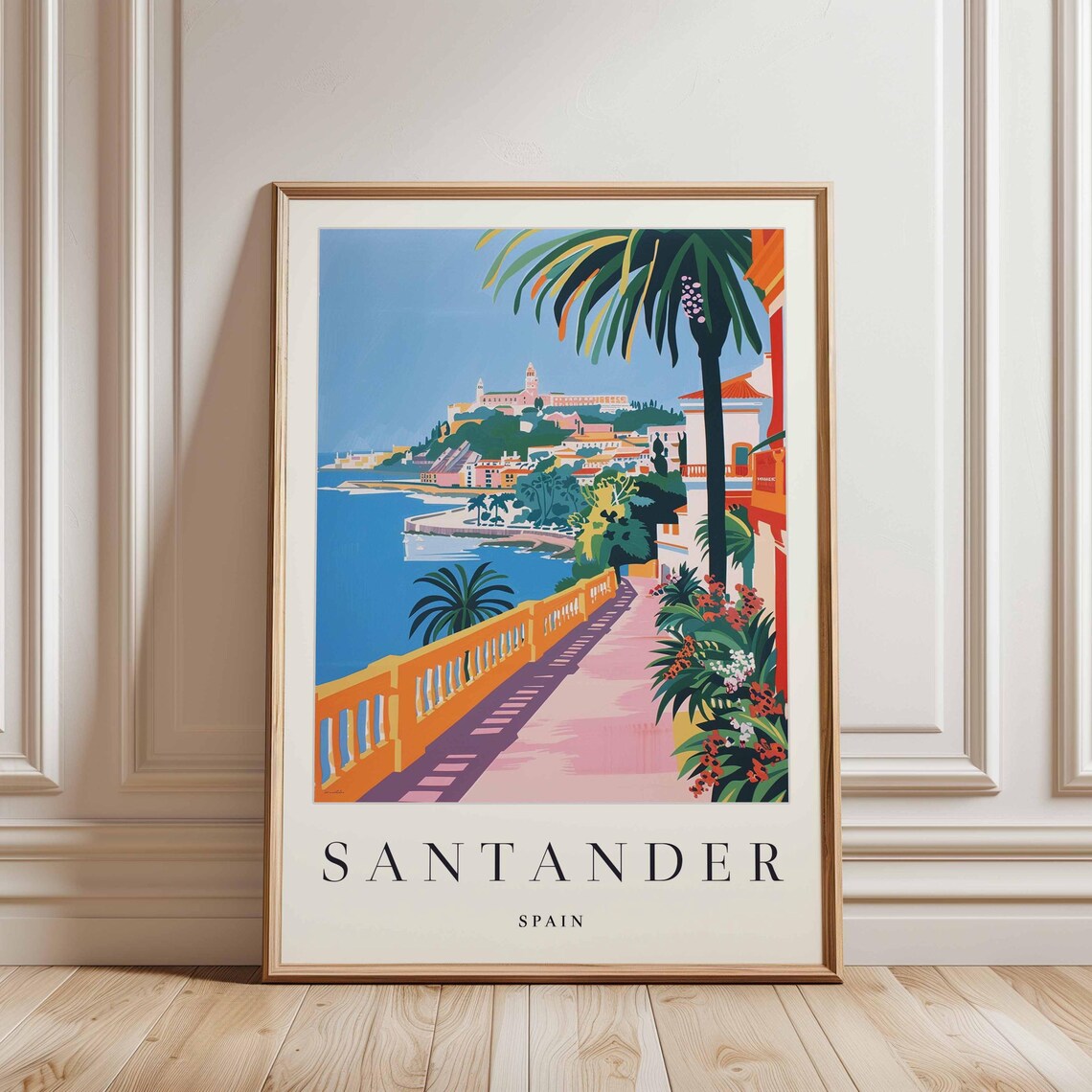 Setubal Portugal Colorful Harbor with Sailboats and Palms Bay Poster - Image 3
