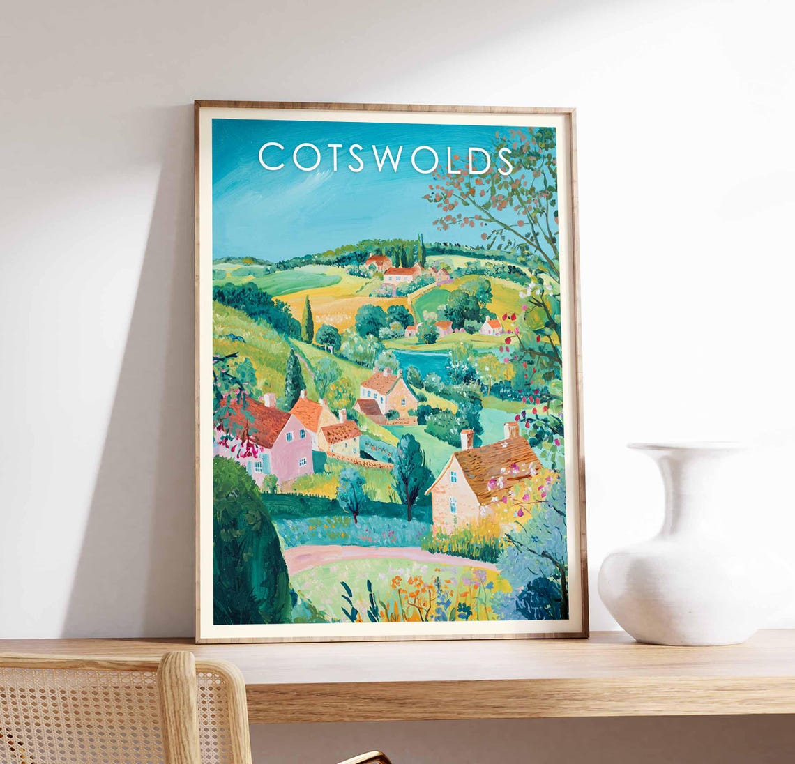 Cotswolds England Countryside Village Painterly Landscape Poster