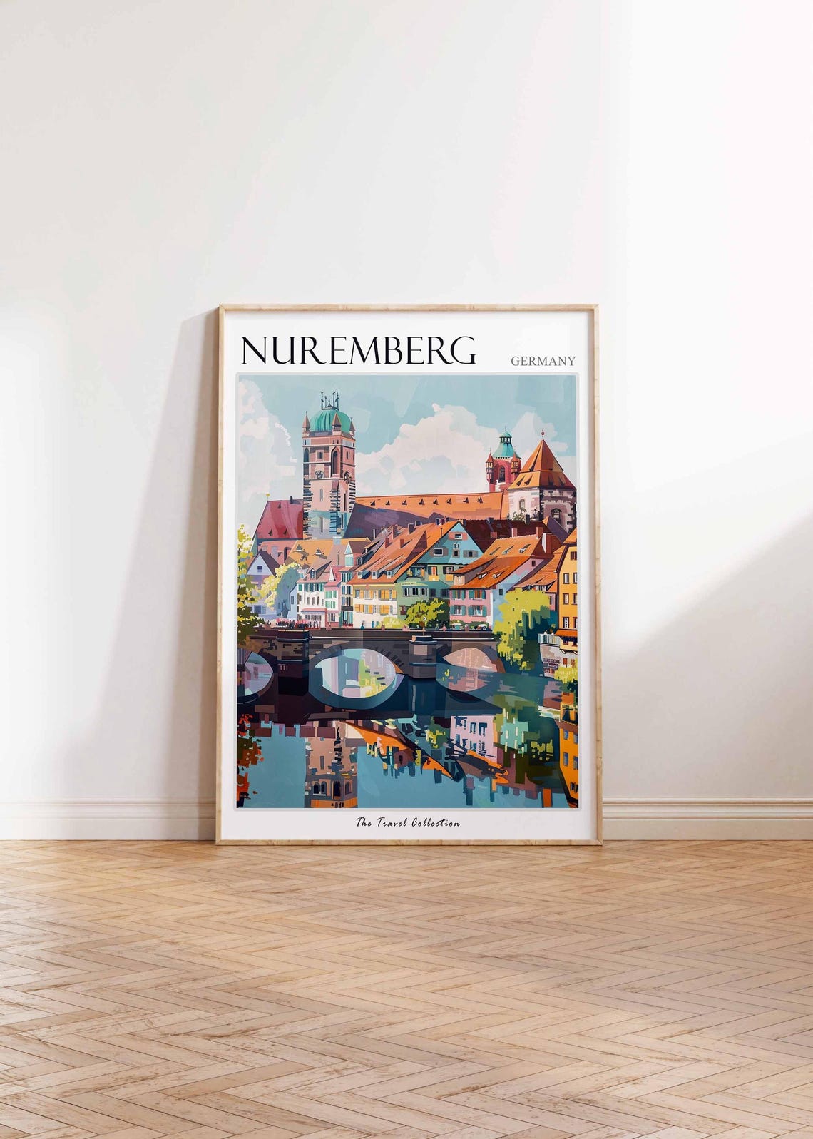 Nuremberg Germany Old Town Bridge River Reflection Art Poster - Image 2
