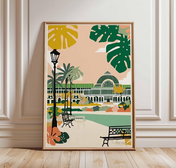 London Zoo Tropical Glasshouse Palm Garden Vintage Art Poster