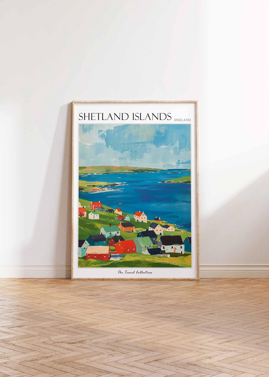 Shetland Islands Colorful Village Green Slope Bay Travel Poster - Image 2
