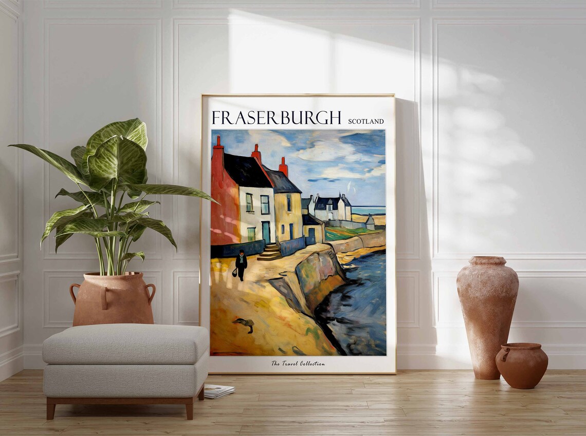 Fraserburgh Scotland Coastal Cottages Painted Travel Poster Art - Image 3