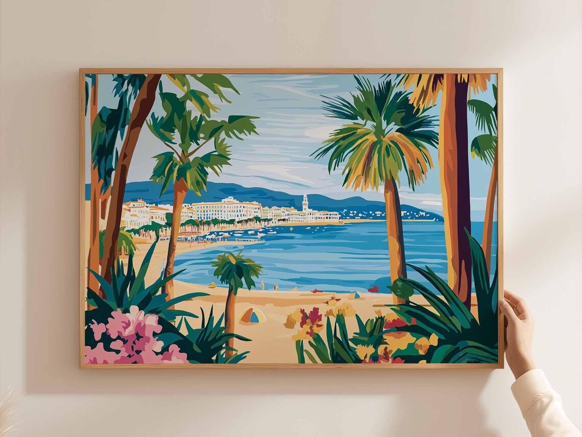 Cannes French Riviera Palm Beach City Skyline Blue Bay Poster