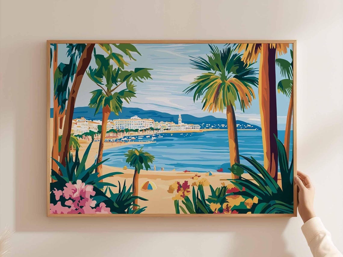 Cannes Poster France Travel Print French Riviera Wall Art Coastal Decor Beach Europetravel