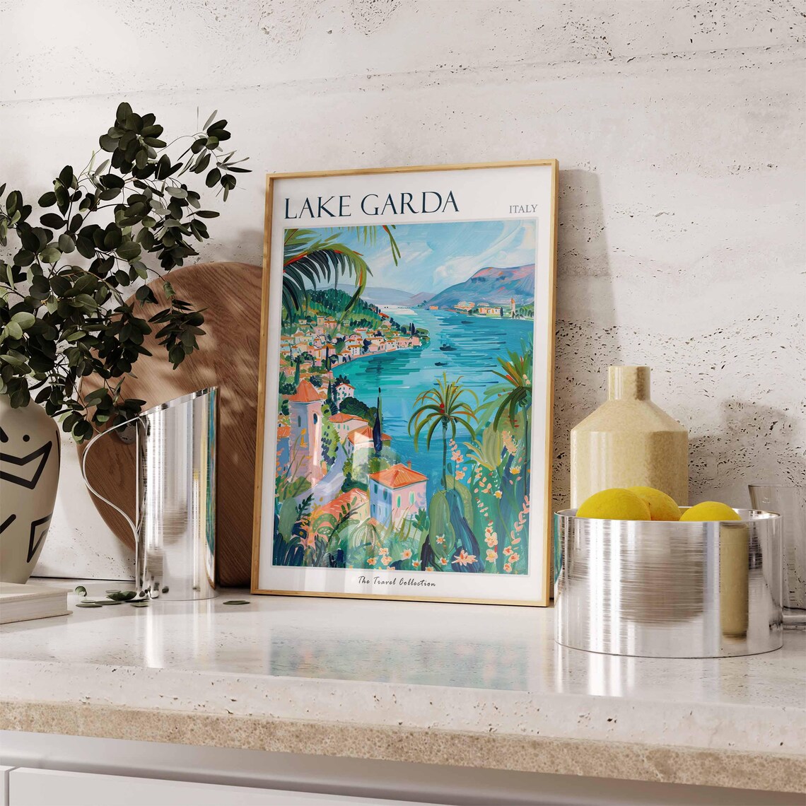 Lake Garda Italy Lakeside Villas Palm Trees Blue Water Poster - Image 2