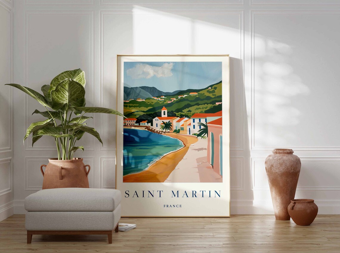 Saint Martin France Caribbean Bay Vintage Style Travel Poster - Image 3