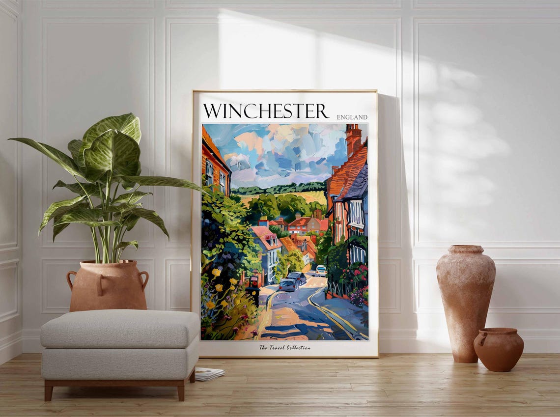 Winchester England Curving Street Flower Gardens Hills Poster - Image 2