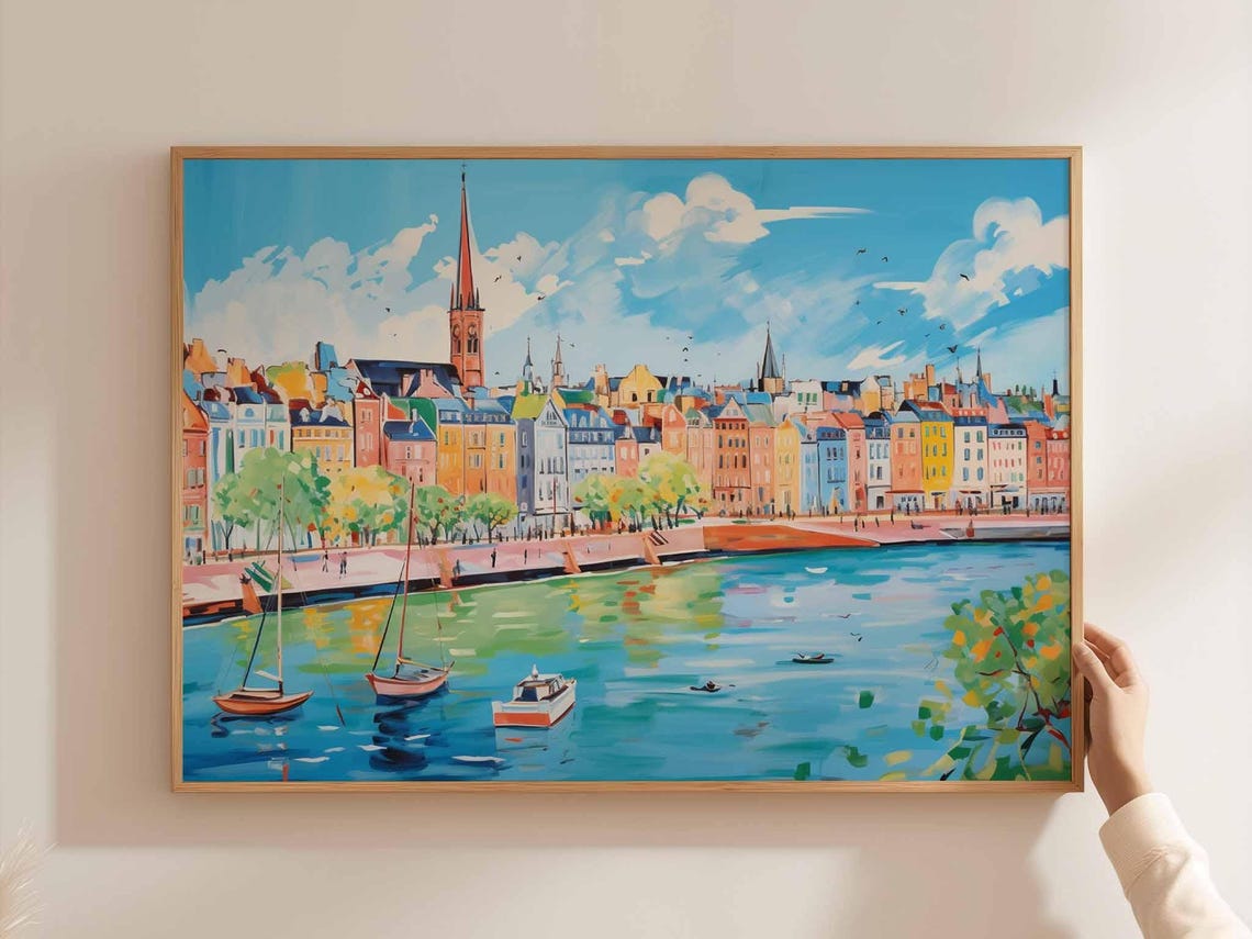 Dsseldorf Germany Print Rhine River European Cityscape Art