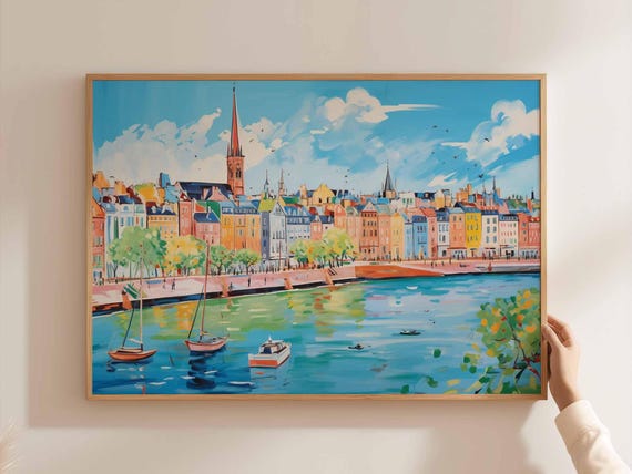 Dsseldorf Germany Print Rhine River European Cityscape Art