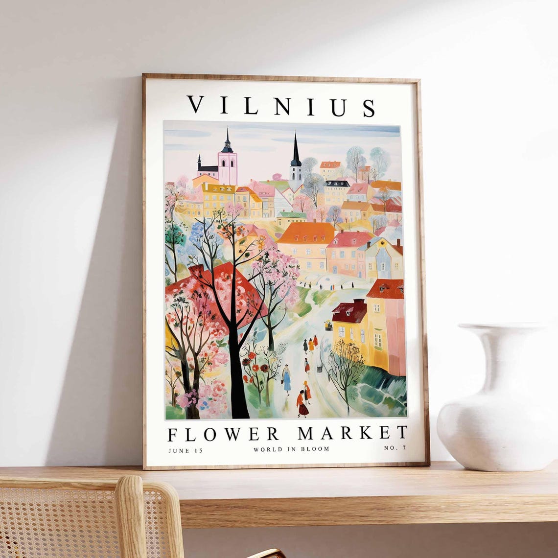 Vilnius Flower Market Cherry Blossom Street Spring Scene Poster