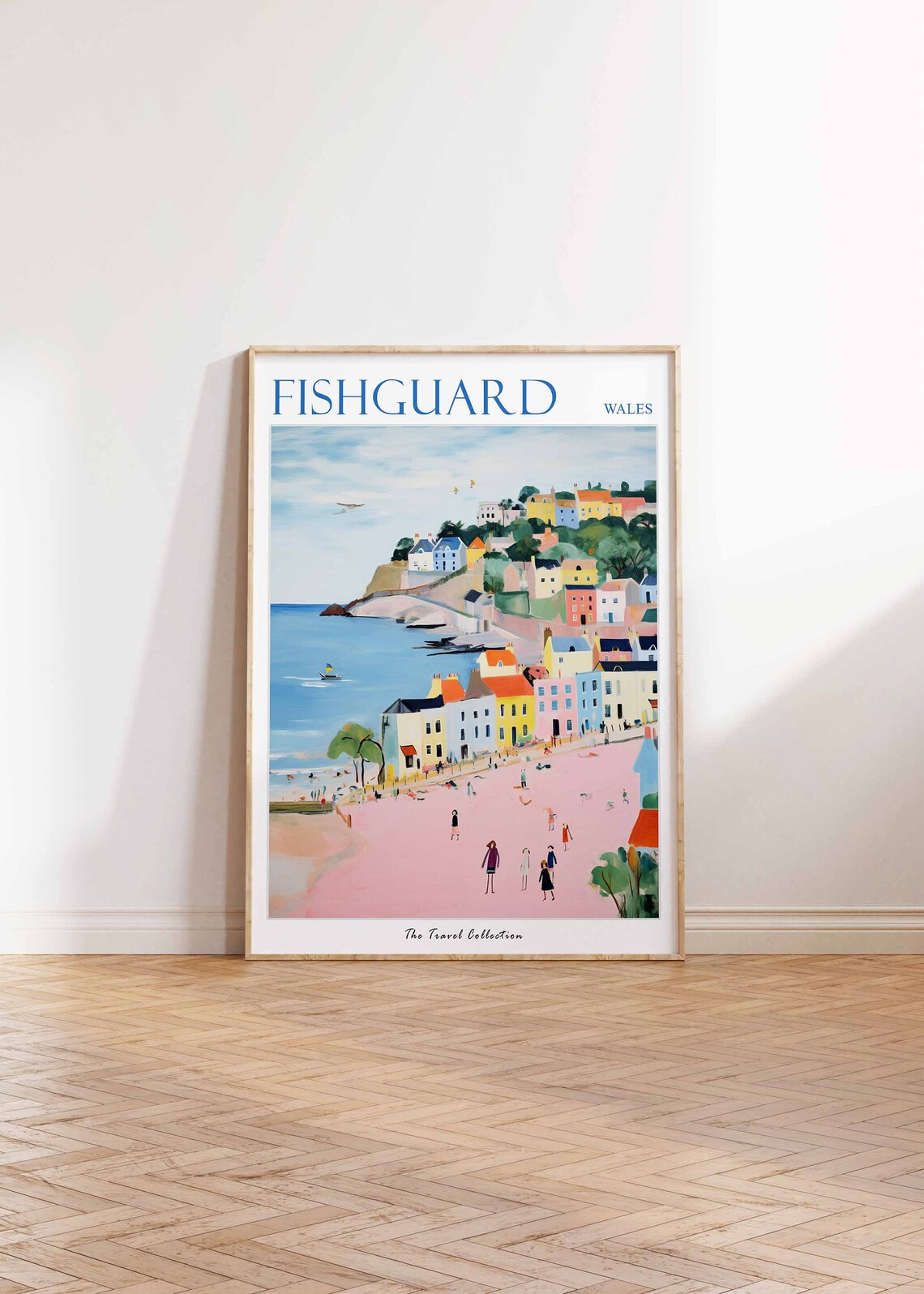 Fishguard Wales Pastel Town Cliffs Beach Vintage Travel Poster - Image 2
