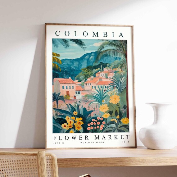 Colombia Flower Market Poster Print Colombian Floral Wall Art Decor Botanical South America Travel